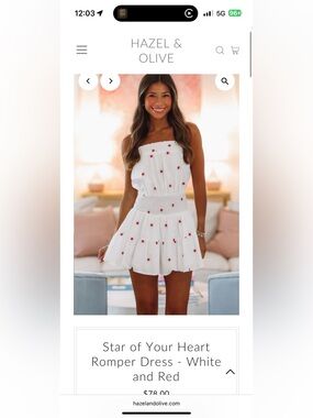 White Strapless Dress with Red Star Embroidery
